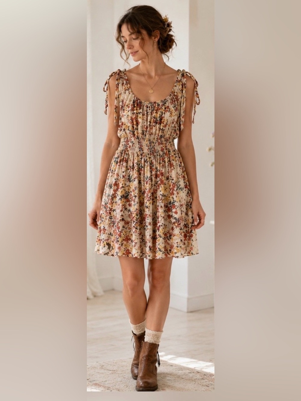live and let live Cream Dress w/Pink Floral Print Size Large